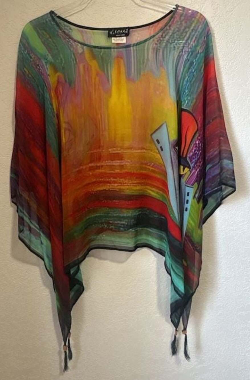 Dilemma Hand Painted Art to Wear Open Poncho Inspired by Picasso, 100% Silk
